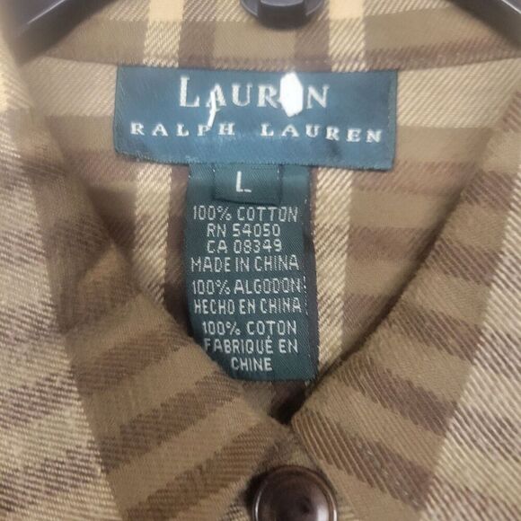 Ralph Lauren Large Flannel Jacket Full Zip Plaid Brown Men  Shirt Jacket - Picture 7 of 7